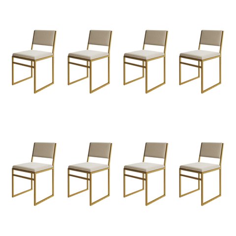 Kit 8 Cadeiras de Jantar Industrial Isa Assento Veludo Bege Base Dourado
