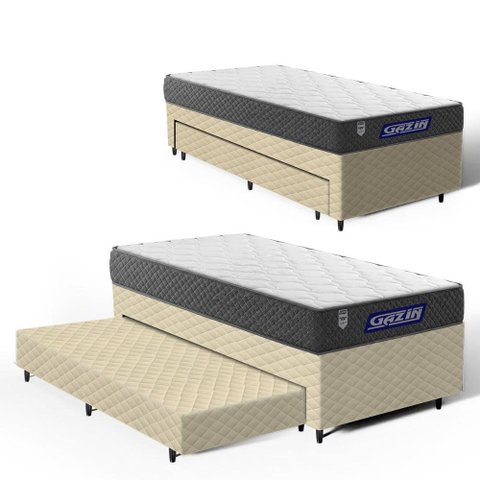 Cama Box + Colchão Gazin de Espuma D28 Double Face Force Up + Auxiliar de Espuma Solteiro 88 cm