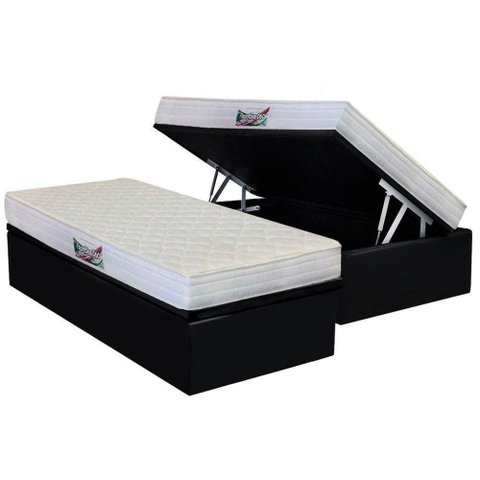 Cama Box Baú Solteiro: Colchão Ortopédico Herval D28 - Ag65 Frontier + Base Crc Suede Black(