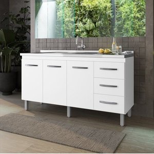 Balcão para Pia Carina 140cm sem Tampo - Branco