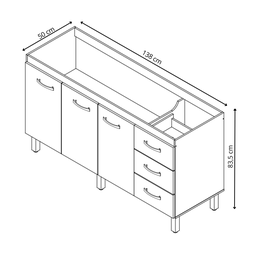Balcão para Pia Carina 140cm sem Tampo - Branco - 4