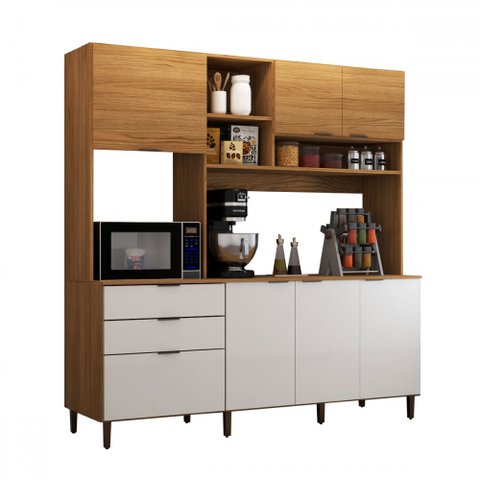 Cozinha Compacta Solaris 7 Portas 2 Gavetas Cinamomo/off White - Panorama Móveis