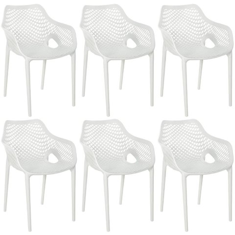 Kit 6 Cadeiras de Jantar Design Suits com Braços Empilhável em Polipropileno - Branco
