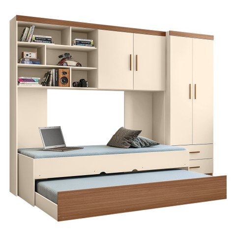 Quarto Infantil Modulado 4 Portas com Bicama Chiara Off White/carvalho - Phoenix