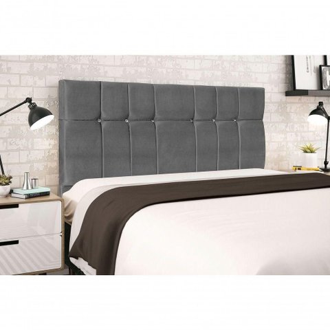 Cabeceira Casal Opala 144cm Fixação no Box Madeira Maciça Suede Cinza Jbe Móveis