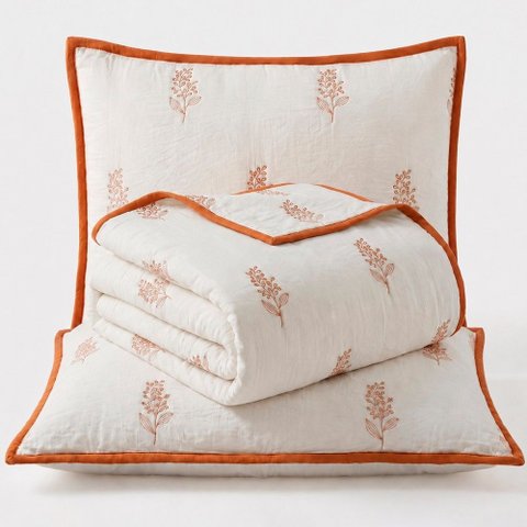 Cobre Leito Queen Dupla Face Fiori Bordado 3PÇ Percal - Caram