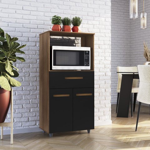 Armário Multiuso Luna 2 Porta 1 Gaveta com Espaço para Forno: Savana Preto