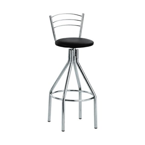 Banqueta Alta Giratória de Aço com Assento Estofado Multimóveis CR50297 Cromado/Preto