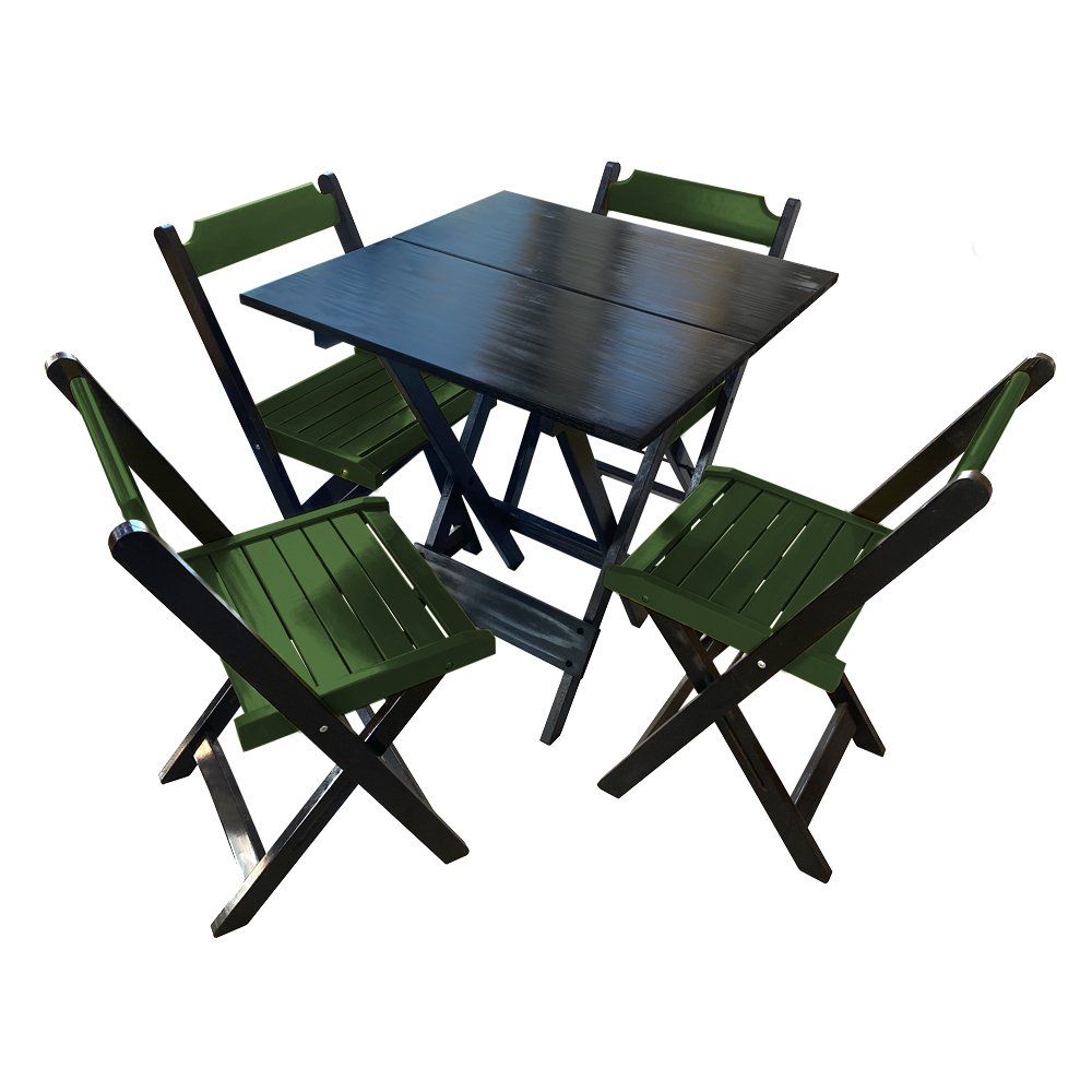 Kit 5 Mesas de Madeira Dobrável Preto 70x70 com 4 Cadeiras Dobráveis Verde - 2