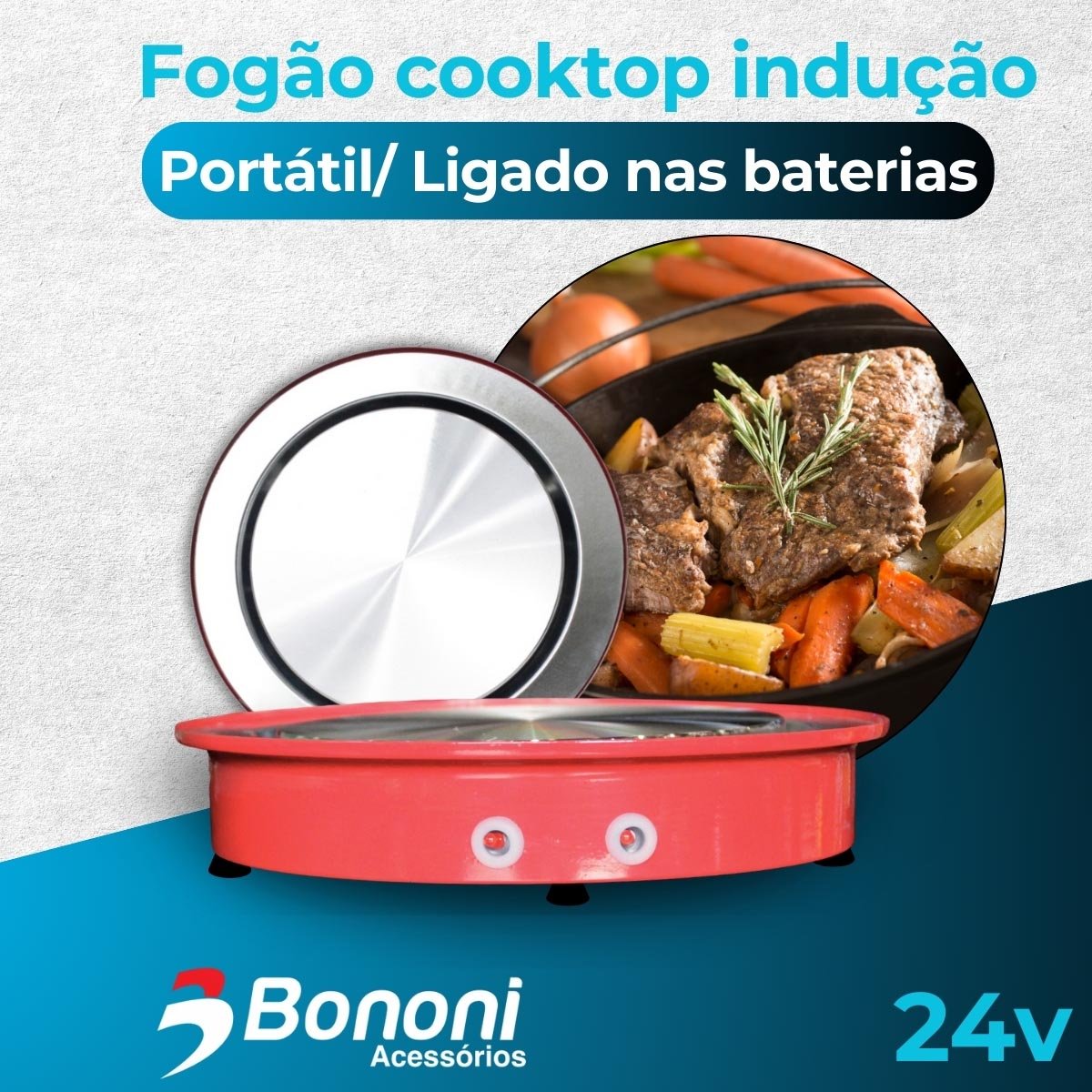 Fogão Cooktop por Indução Elétrico 24v Portátil Vermelho - 4