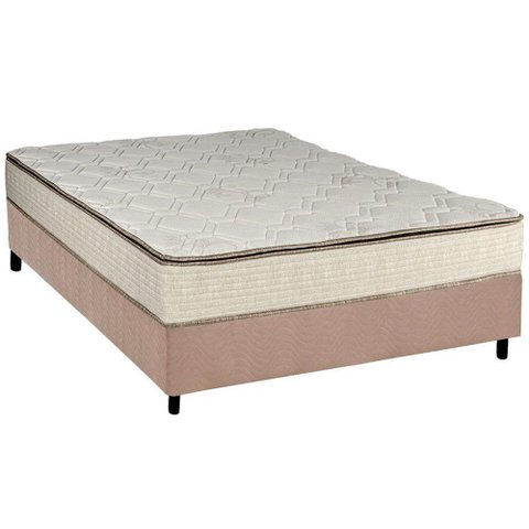 Cama Box Casal: Colchão Molas Bonnel Luckspuma Montreal Spring + Base CRC Suede Bege(138x188)