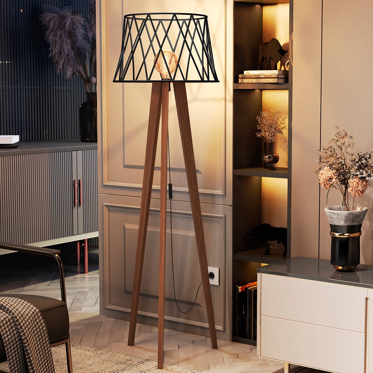 Luminária Abajur Industrial de Chão Ônix Preto MadeiraMadeira