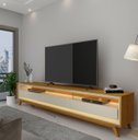 Ver imagem 2 de Rack para TV 2.2 Retrô com LED Requinte Naturale com Off White - Gelius Móveis