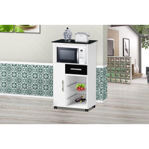 BALCÃO ALTO FRUTEIRA P/ MICROONDAS P/ FORNO ELÉTRICO COM RODINHAS ATL. 1 PORTA + GAVETA COR BRANCO P