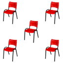 Ver imagem 1 de Kit 5 Cadeira ISO Tubo Oblongo Aço Industrial Empilhavel - Vermelho
