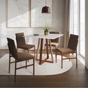 Ver imagem 1 de Conjunto de Jantar Mesa Mônaco 90cm Tampo Branco com 4 Cadeiras Marrom Base Cobre