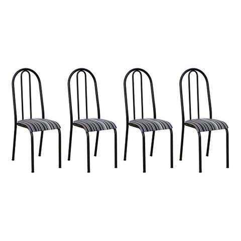 Kit 4 Cadeiras de Cozinha Flórida Estampado Preto Listrado Pés de Ferro Preto