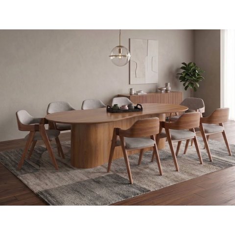 Sala de Jantar Verona 220cm com 8 Cadeiras Madeira Maciça Ravena Linho Cru