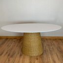 Ver imagem 1 de Mesa De Jantar Cone Oval 140x90 cm Tampo Laca Branca Base Fibra Natural Personal Decor Mesa de Janta