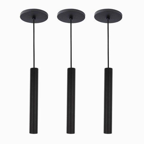 Kit 3 Pendente Tubo Palito Moderno 30cm - Preto