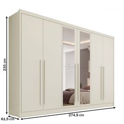 Guarda-roupa Casal Valencia 6 Portas 6 Gavetas 100% Mdf com Espelho Off White - Mademarques - 4