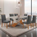Ver imagem 1 de Mesa de Jantar Yasmin 180cm Tampo MDF Vidro Canto Copo com 6 Cadeiras Yasmin