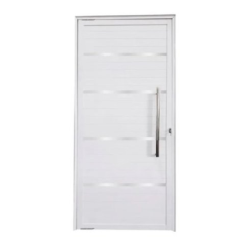 Porta de Alumínio Pivotante Com Friso Lado Esquerdo 210x90cm Branco Allo Esquadrias