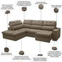 Ver imagem 3 de Sofá 4 Lugares Retrátil Reclinável Chaise Esquerdo 288cm Solin F04 Veludo Amêndoa - Lyam Decor