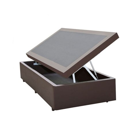 Base Box Baú Solteiro Sintético Marrom com Pistao a Gás