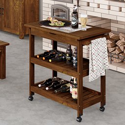 Mesa Gourmet Grade Carrinho de Churrasco W01 Tampo com Cerâmica Madeira Maciça Imbuia Clique Chique - 2