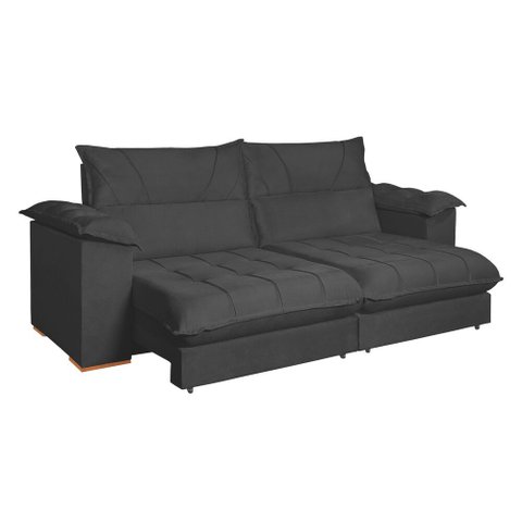 Sofa Retratil e Reclinavel Roma 230cm Kc Rei de Casa Veludo Cinza