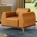 Ver imagem 3 de Kit Sofá 3 Lugares 210cm com 02 Poltronas Molino Base Castanho Pés D'ouro D02 Couríssimo Whisky B-90