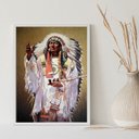 Ver imagem 2 de Quadro Decorativo Caboclo Pena branca 45x34cm - com Vidro:madeira Preta