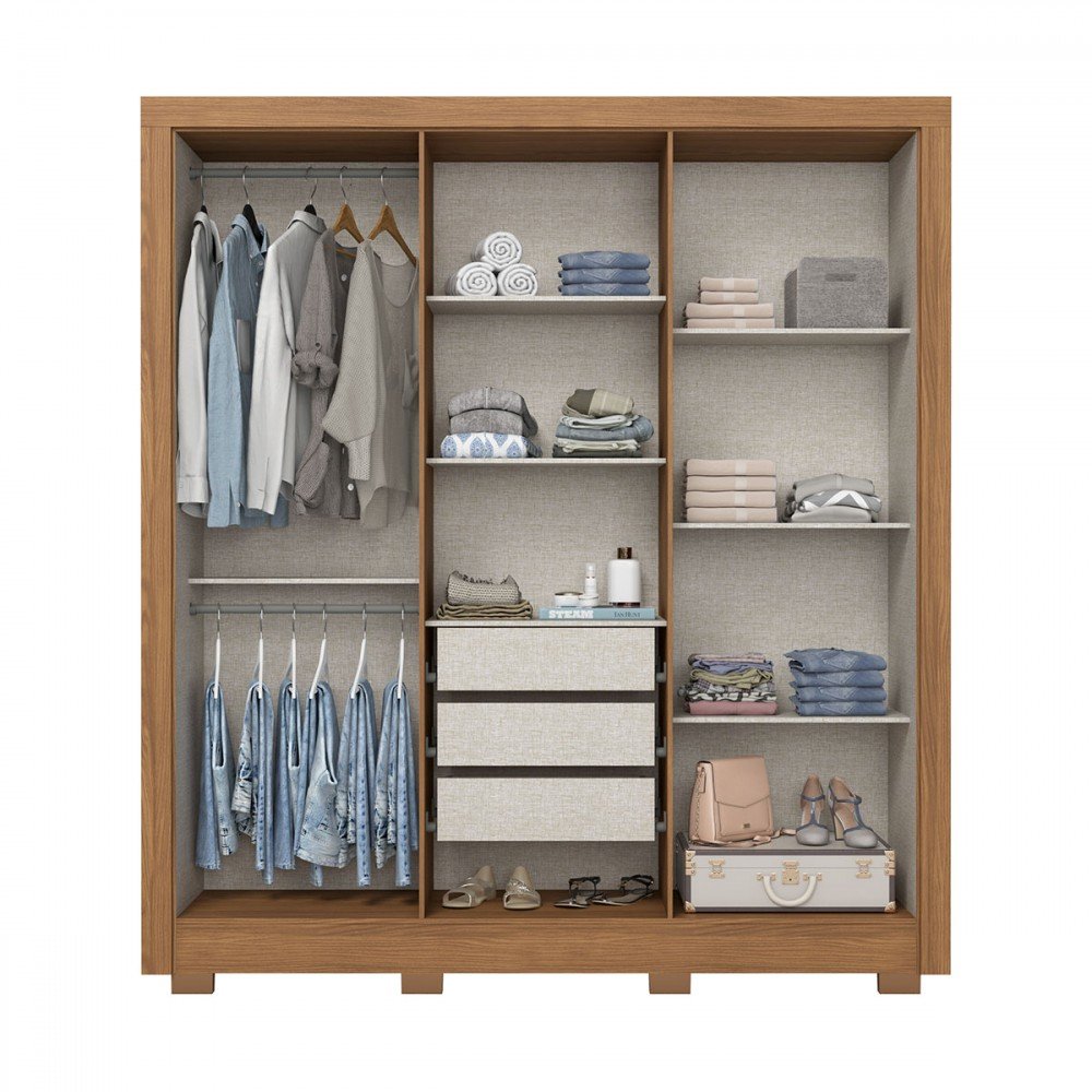 Guarda Roupa Casal 6 Portas 3 Gavetas com Espelho B366 Nature