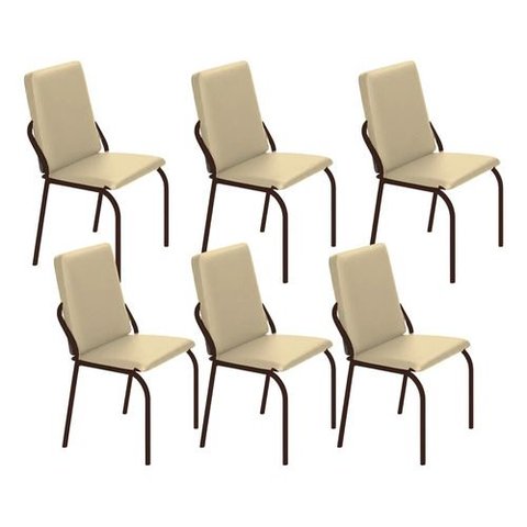 Kit 6 Cadeiras Malibu Corino Creme Tubo Marrom Cafe