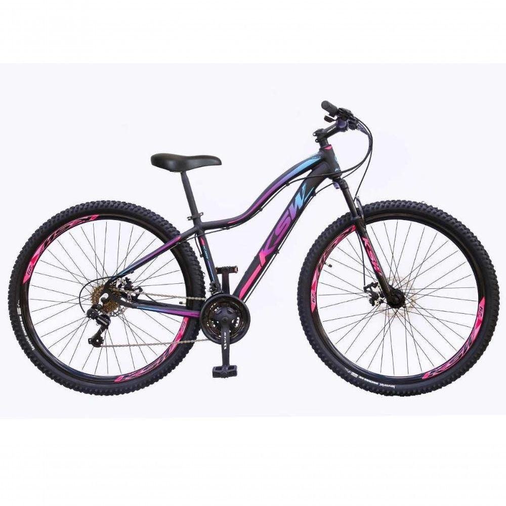 Bicicleta Aro 29 Ksw 27v Alivio, Freio Hidraulico e K7 11-36 - Preto-rosa e Azul - 15" - 1