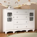 Ver imagem 1 de Cômoda Infantil 125cm 2 Portas com Vidro e 4 Gavetas Luna Multimóveis Mp4415 Branco
