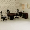 Ver imagem 5 de Mesa de Reunião Redonda 110cm x 110cm com 4 Lugares e Pés Painel para Escritório Corporate Marrom/Preto