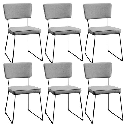 Kit 6 Cadeiras Decorativa Estofada Para Sala De Jantar Base Aço Allana L02 Linho Cinza - Lyam