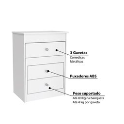 Penteadeira Infantil e Puff com 3 Gavetas - Branco - 4