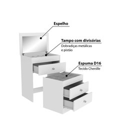 Penteadeira Infantil e Puff com 3 Gavetas - Branco - 3