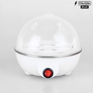 Cozedor Elétrico de Ovos Branco 110v/220v Bivolt Compacto para Cozimento a Vapor de Ovos e Alimentos