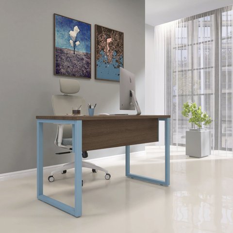 Escrivaninha Mesa Escritório X 150cm Industrial Azul e Marrom