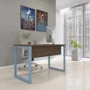 Ver imagem 1 de Escrivaninha Mesa Escritório X 150cm Industrial Walnut e Azul Dali Marrom
