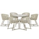 Ver imagem 1 de Mesa com 6 Cadeiras de Jantar Roma 120cm e Noronha em Alumínio Fendi Corda Náutica Estofado 8 Trama