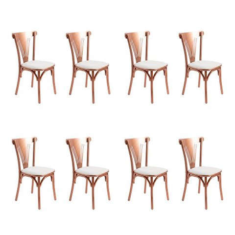 Kit 8 Cadeiras Paris Luxo Estrutura Aço Cobre Funcional para Sala de Jantar e Varanda - Cobre/Branca