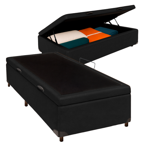 Cama Box Bau Solteiro Blindado Nature Preto 78x188