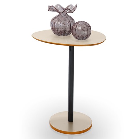 Mesa Lateral Orgânica Vitta Monopé com Pé de Aço – Mesa de Apoio Moderna Off White/cedro