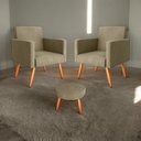 Ver imagem 1 de Jogo de Poltronas e Puff Livia Veludo Turkey Cappuccino