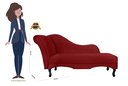Ver imagem 4 de Recamier Decorativo Divã Olivia Couro Vermelho Pés Madeira Ms Decor